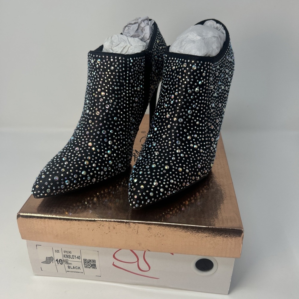 NIB Cathy Din Kinsley Black Heeled Glitzy Bootie Sz 10 AB Rhinestone